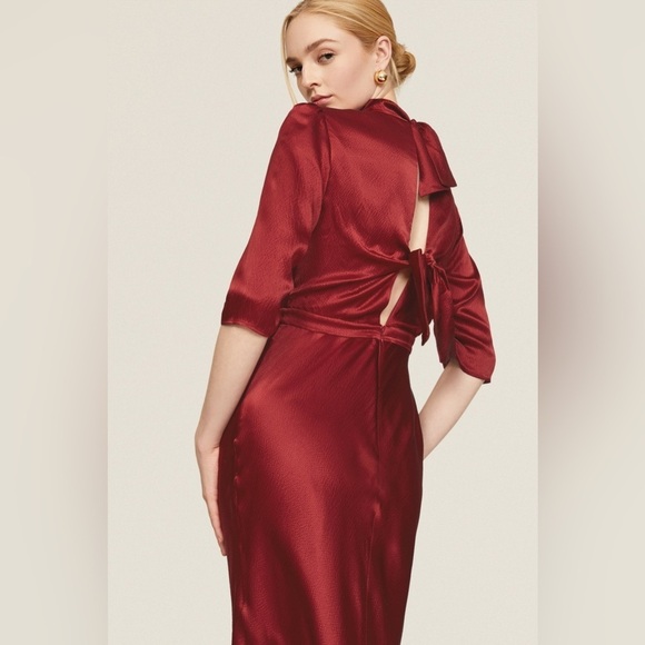 New! SALONI Adele Red Silk-Satin Maxi Dress With Open Back Ties ♥️ size 8 - Picture 2 of 16